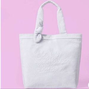 Terry Cloth Embossed Beach Tote Bag - White